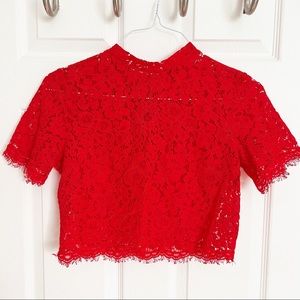 Express | Red Lace Crop Top